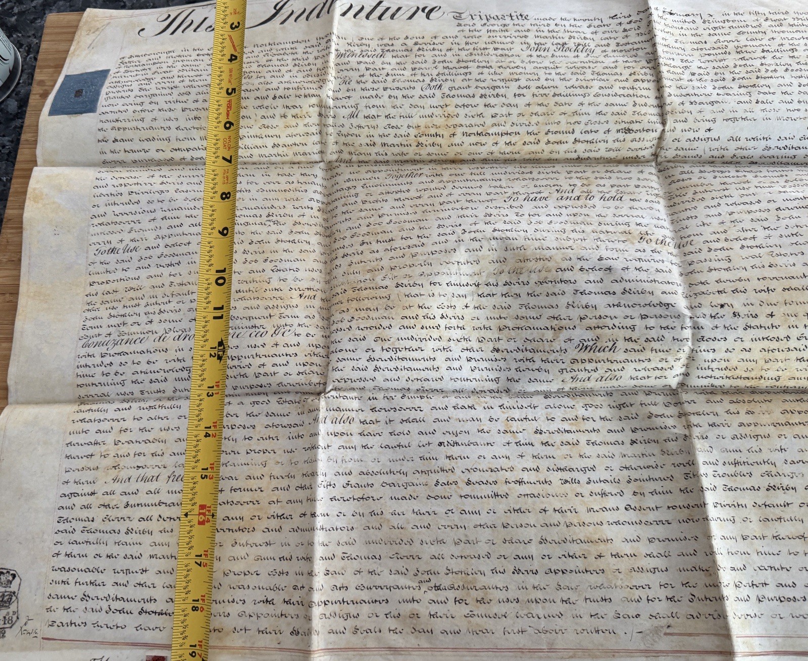 Indenture Deed Manuscript 1813 Vellum Legal Document Multiple Wax Seals Large