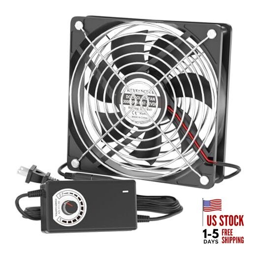 IP67 Waterproof Small 12V Variable Speed Computer Fan with AC Plug,  110V 120V