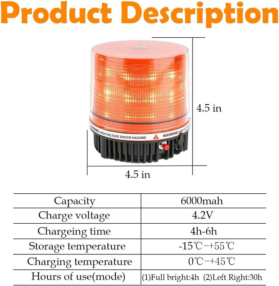 Wireless Rotating Beacon,Orange Battery,LED Strobe Warning Light (Yellow,18LEDs)