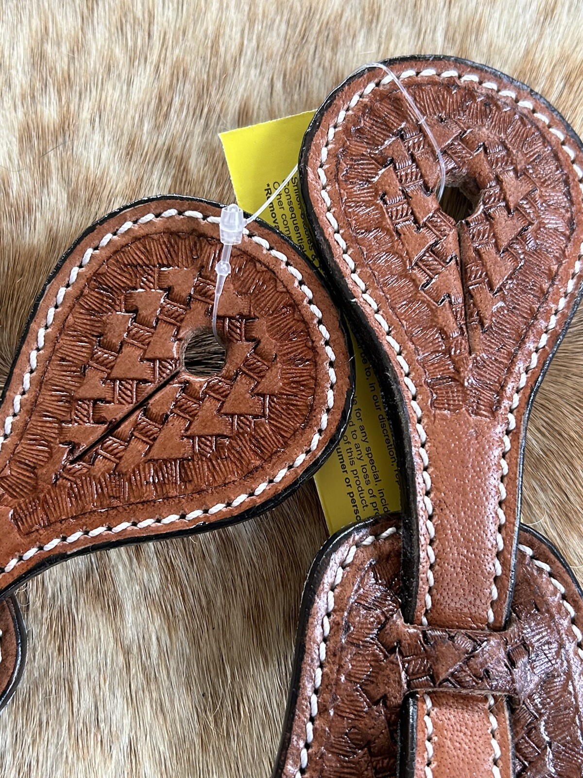 Adult Size Basketweave Tooled Leather Western PAIR Spur Straps Medium Oil Finish