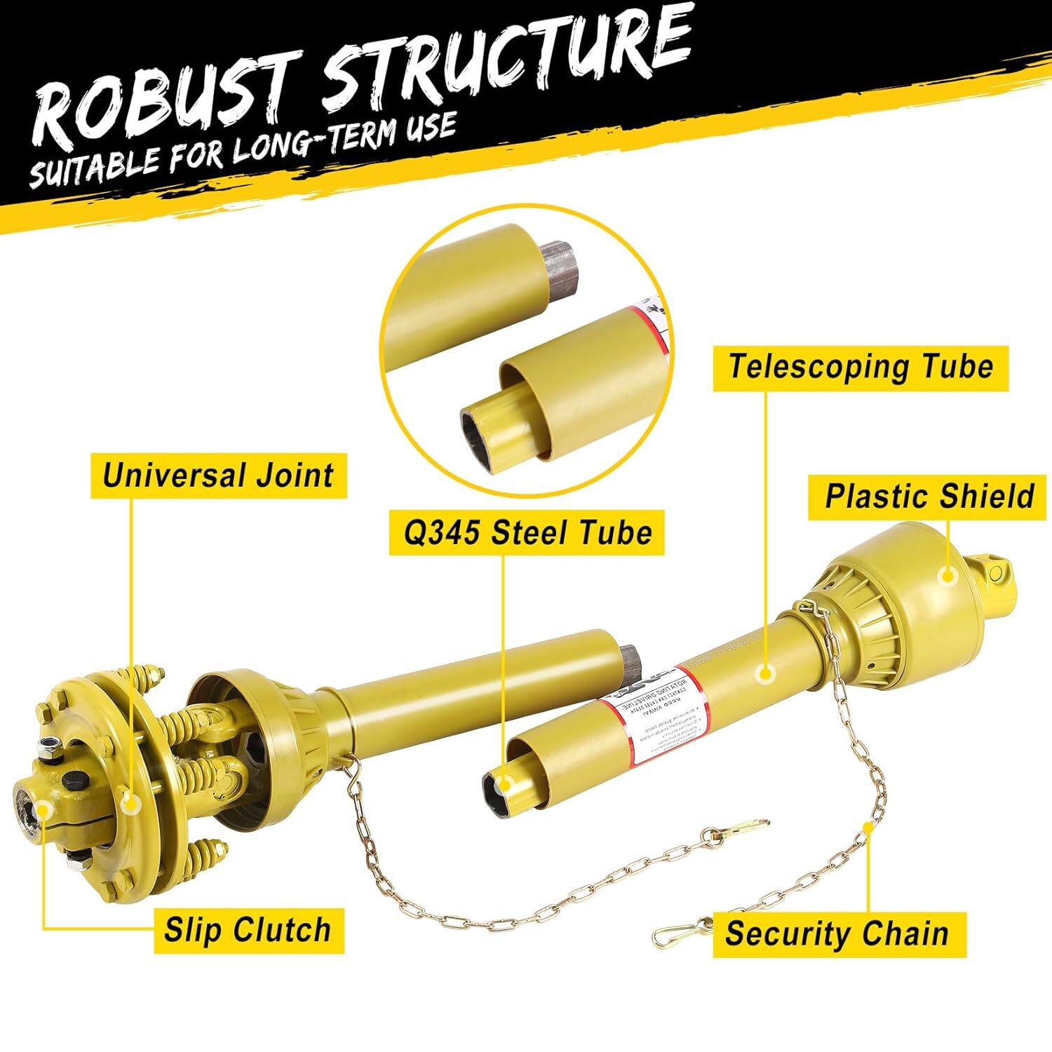 1-3/8" PTO Shaft PTO Drive Shaft with Slip Clutch 31.5"-41" 6 Spline Both Ends