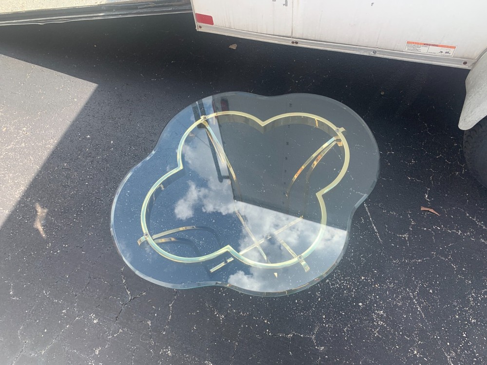 Hollywood Regency Clover Cloud Glass and Gold Side /end Table