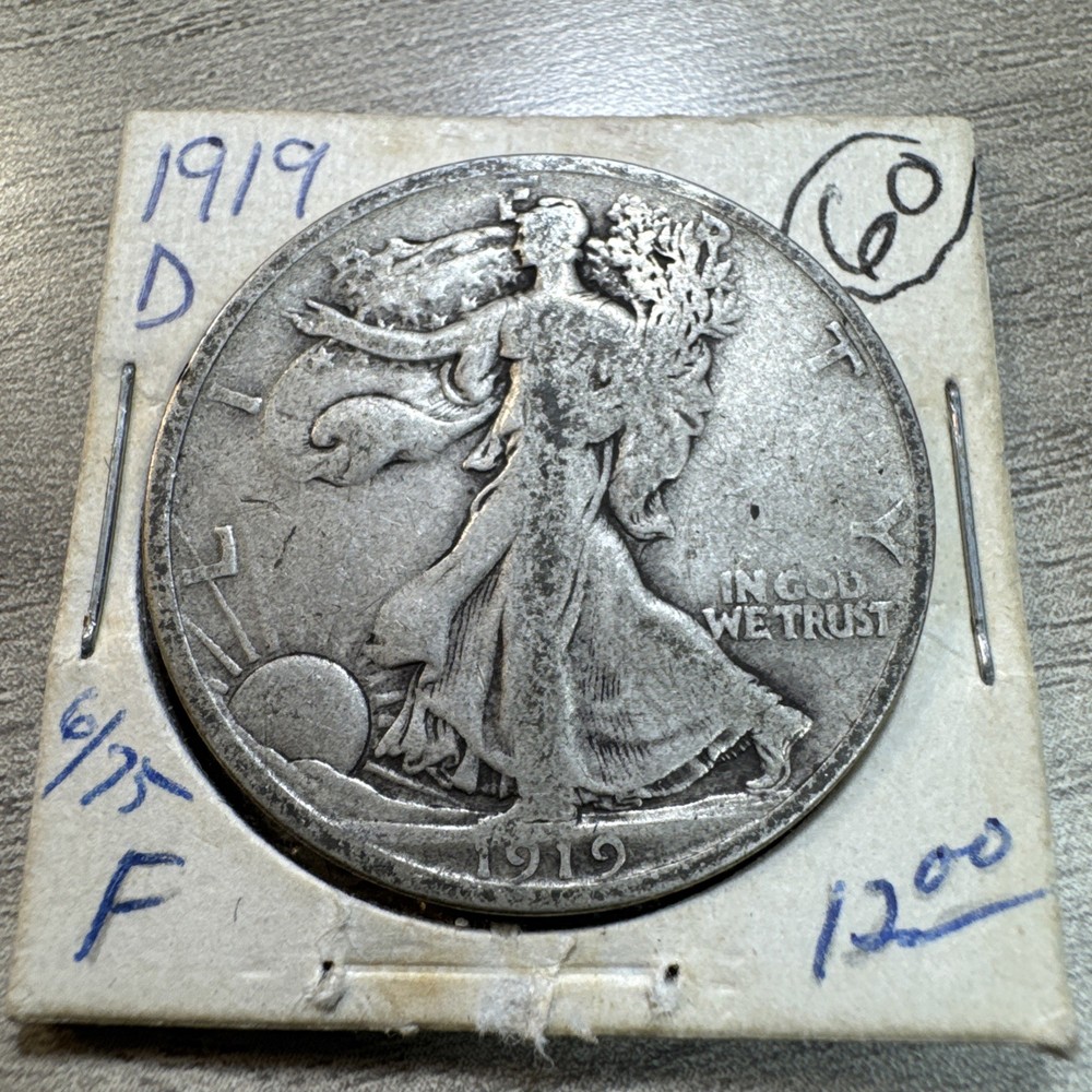 1919 D Silver Walking Liberty Half Dollar 50c US Coin