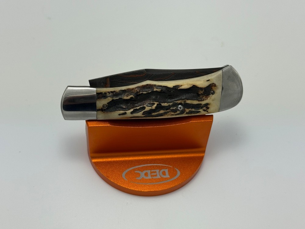 JEFF PEARCE CUSTOM BAKER FORGE COPPER MAI DAMASCUS STAG TRAPPER