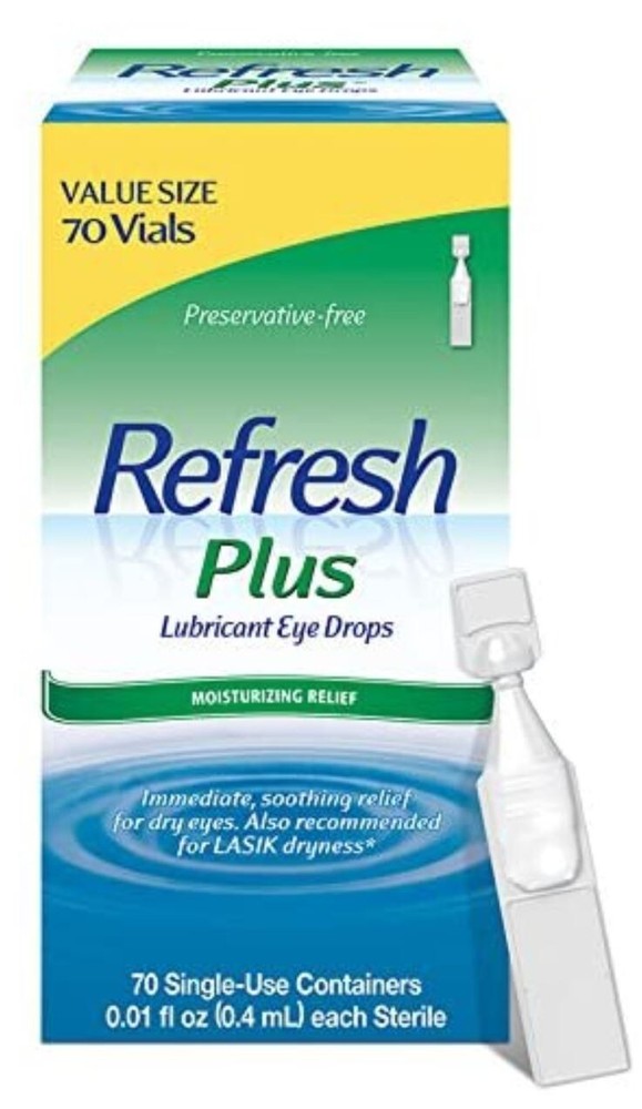 Refresh Plus Lubricant Eye Drops, Moisturizing Relief, 100 Single Vials