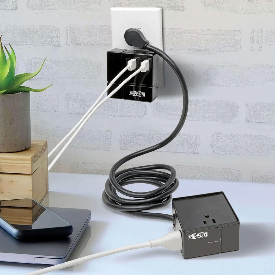 Tripp Lite Surge Protector 3 Outlet 6 USB-A Power Cube Black TLP366CUBEUSBB