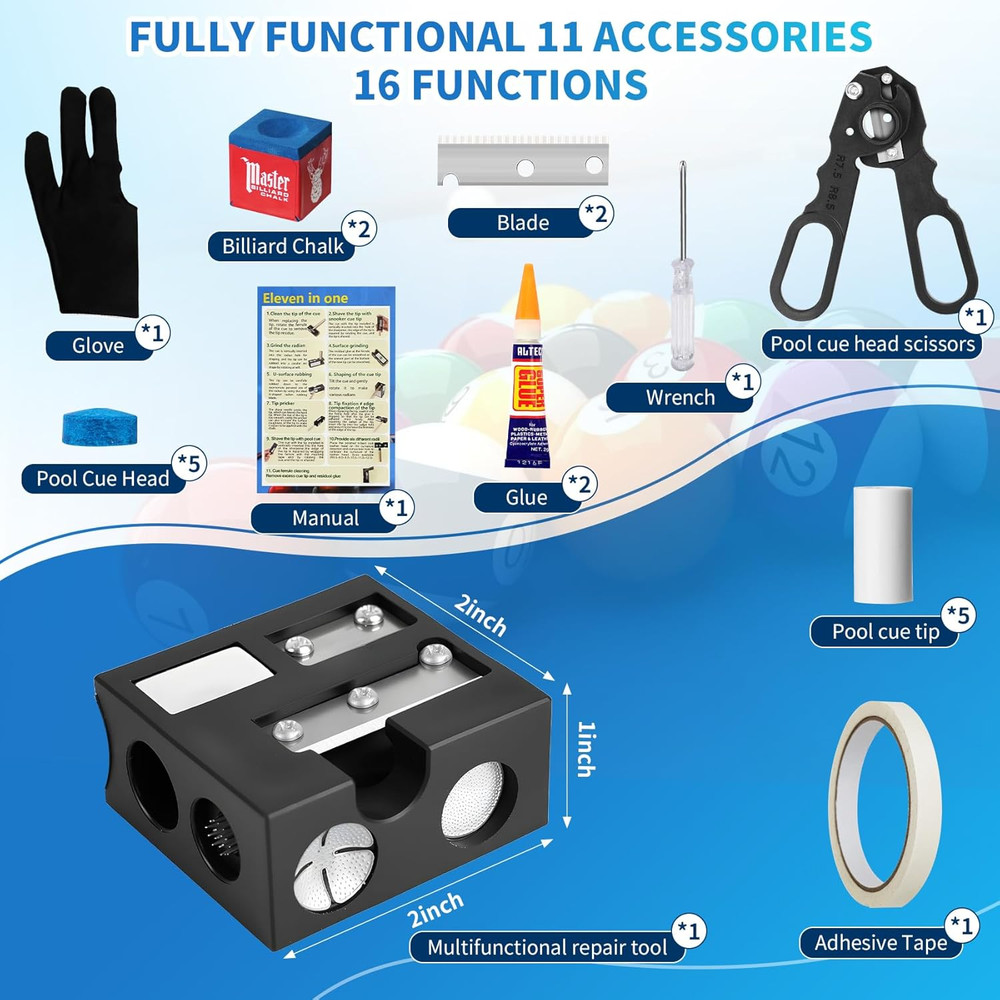 Billiards Pool Cue Tip Shaper, Pool Cue Tips Replacement Kit, Pool Cue Shaper, P