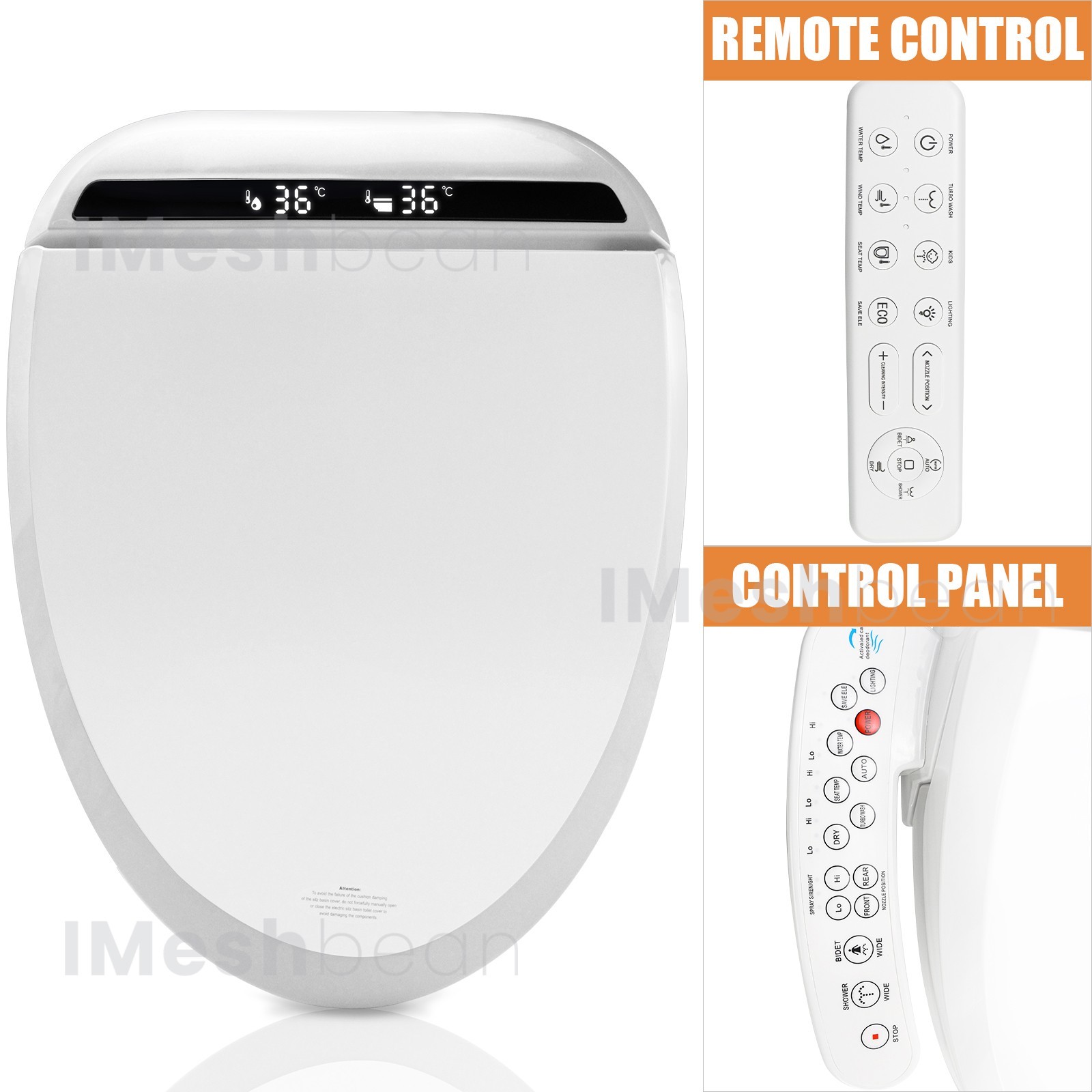 Elongated Smart Toilet Seat Electric Bidet Heated Seat Air Dryer  & Night Light