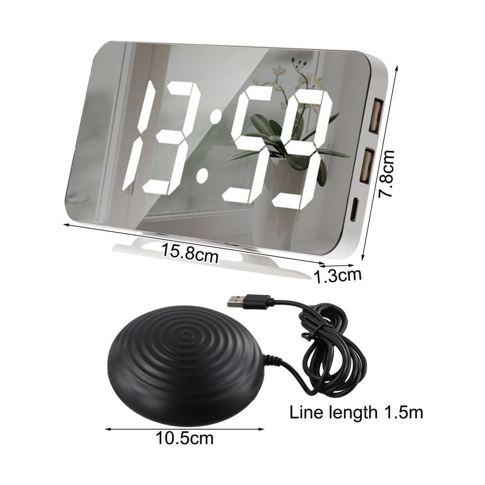 Stylish Mirror Alarm Clock with Bed Shaker and Customizable Brightness