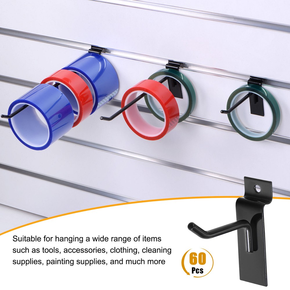 60pcs Slat Wall Hooks 2" Length Pegboard Panel Hanging Hook Black