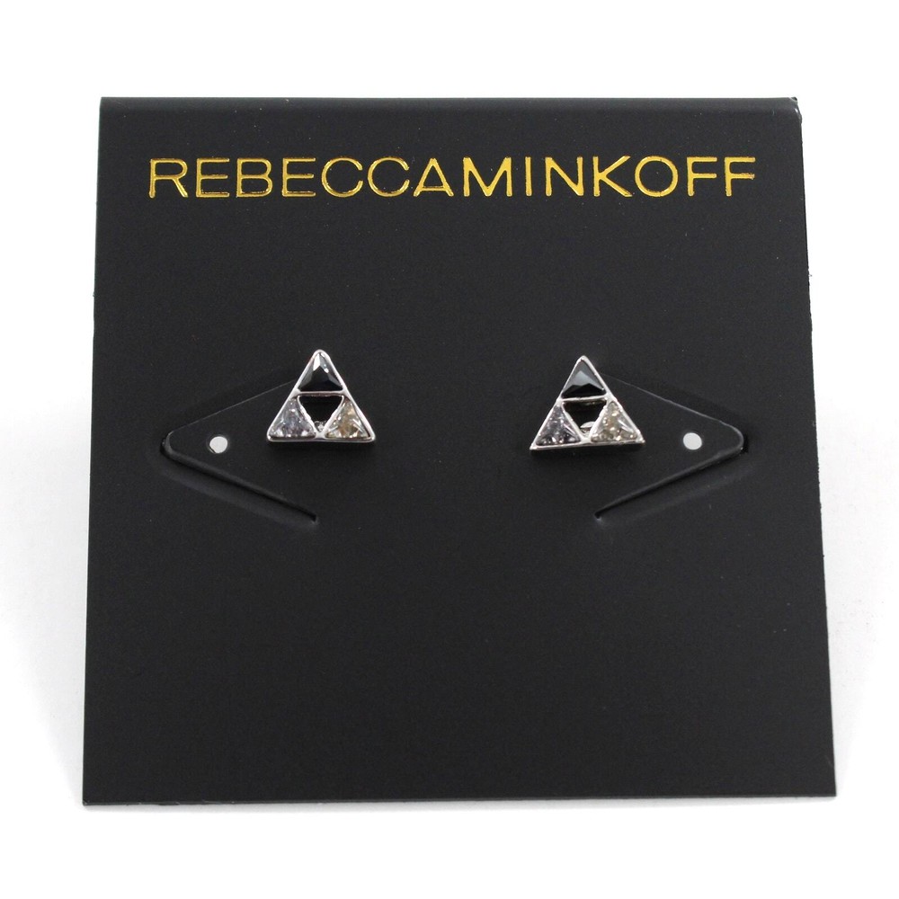 Rebecca Minkoff Silver Triangle Crystal Stud Earrings $28 Tags #RM319