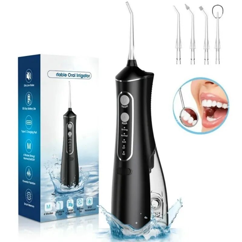 Cordless Flosser Dental Oral Irrigator Water Floss Pick Teeth Cleaner 4 Jet Tips
