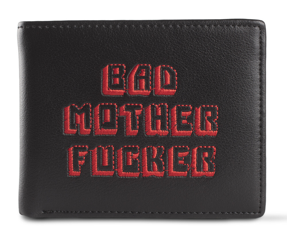 Black Red Embroidered Bad Mother Fu**er Leather Wallet As Seen in Pulp Fiction
