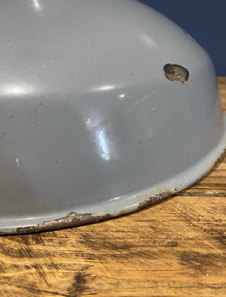 Large Industrial Grey Enamel Ceiling Vintage Lampshade