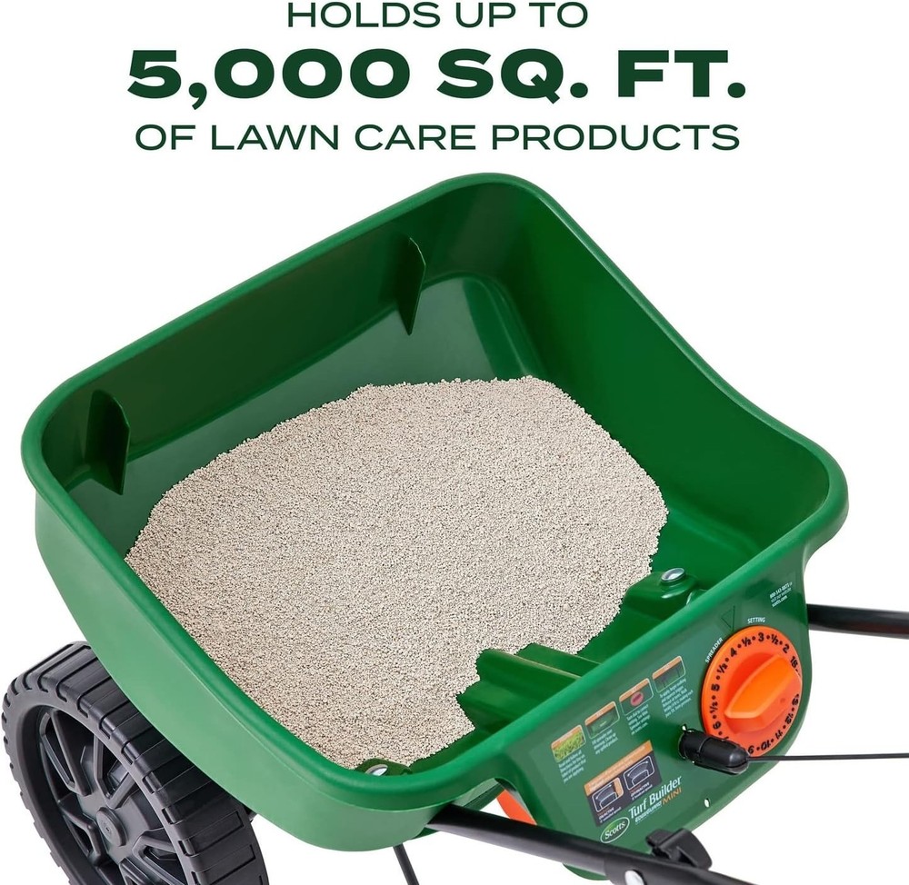 Scotts Turf Builder EdgeGuard Mini Broadcast Spreader for Grass Seed, Fertilizer