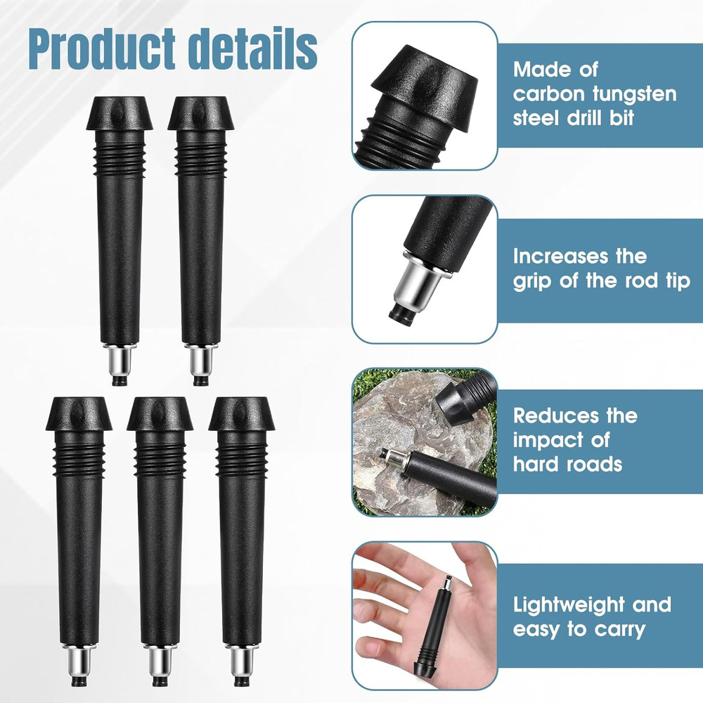 5 Pack Trekking Pole Carbide Tips Universal Hiking Rod End Tip Replacement Walki