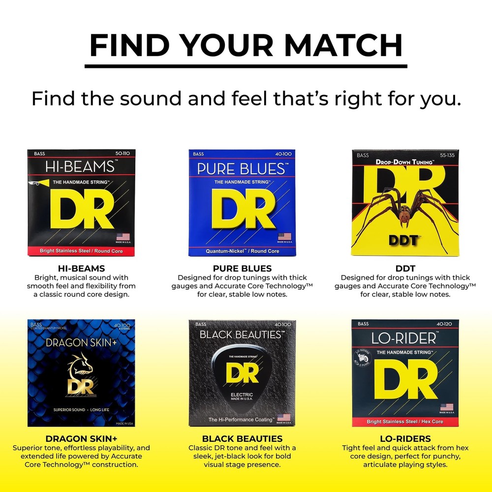 DR Strings PURE BLUES Bass Guitar Strings (PB6-30) 6-String(30-125)