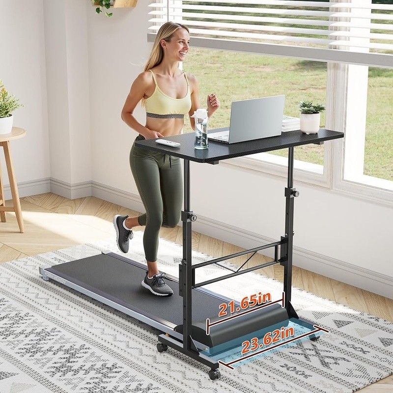 Adjustable Standing Desk Lockable Rolling Compact Desk W/ Carbon Fiber Surface
