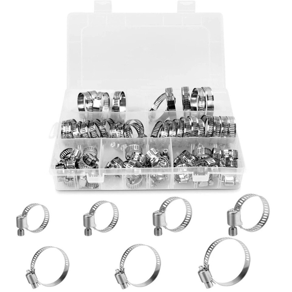 130PC Adjustable Hose Clamps Worm Gear Stainless Steel Clamp Assortment 7 Sizes