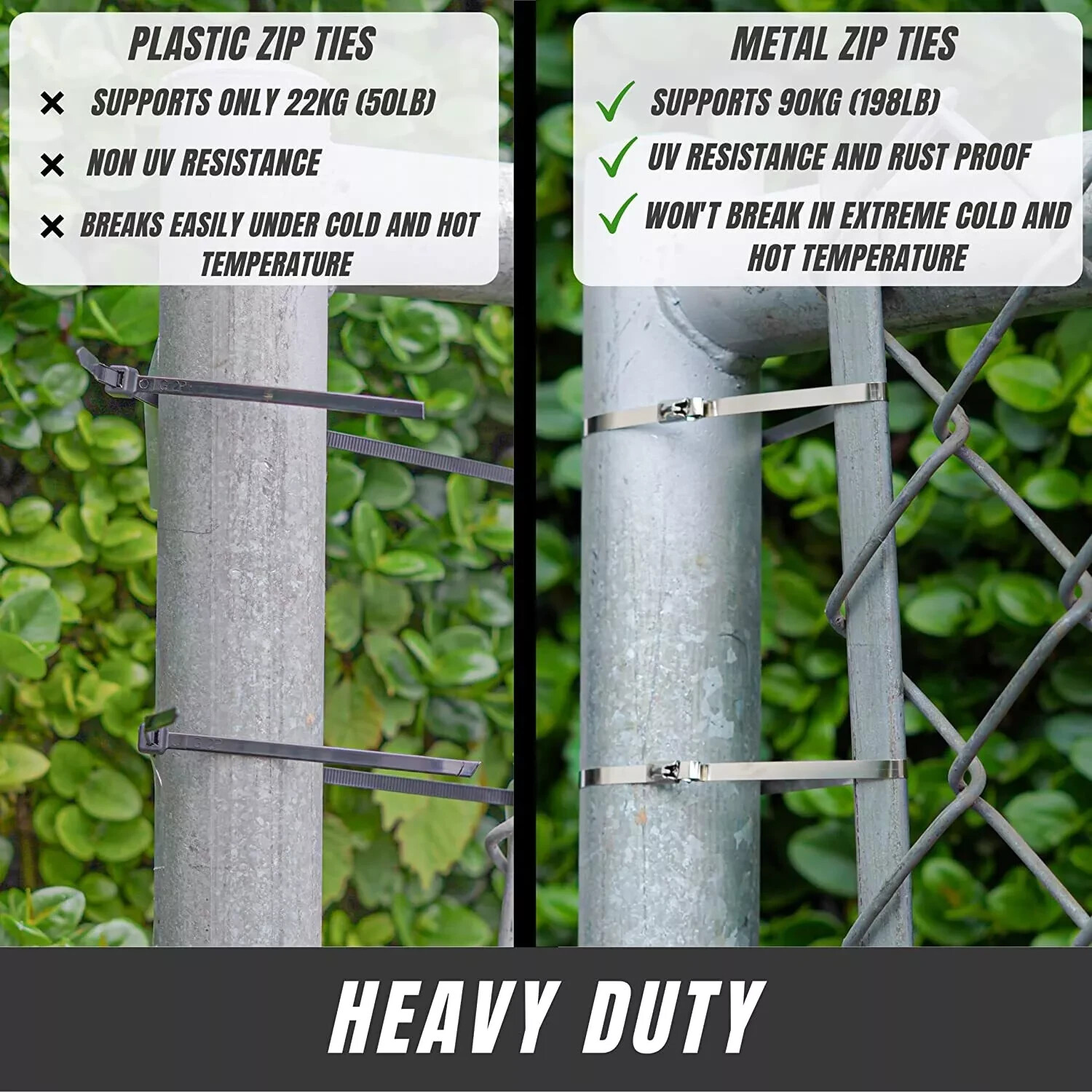 12-18" 100-200pc INDUST. GRADE 400lb-12MM Heavy D Stainless Steel Zip Tie Cable