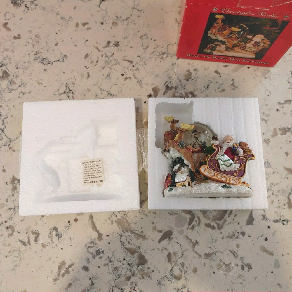 Christopher Radko Snowglobe Santa On Sleigh Mini With Box