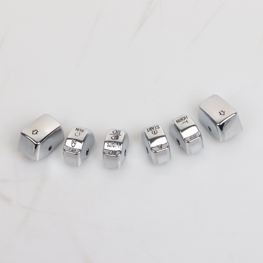 6Pcs Chrome Hand Control Switch Button Caps For Harley Dyna Softail Deluxe FLSTN