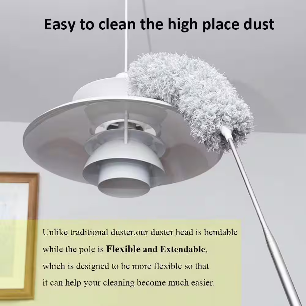 Microfiber Feather Duster Extendable 30 to 100 In. Long Pole Bendable Head for C