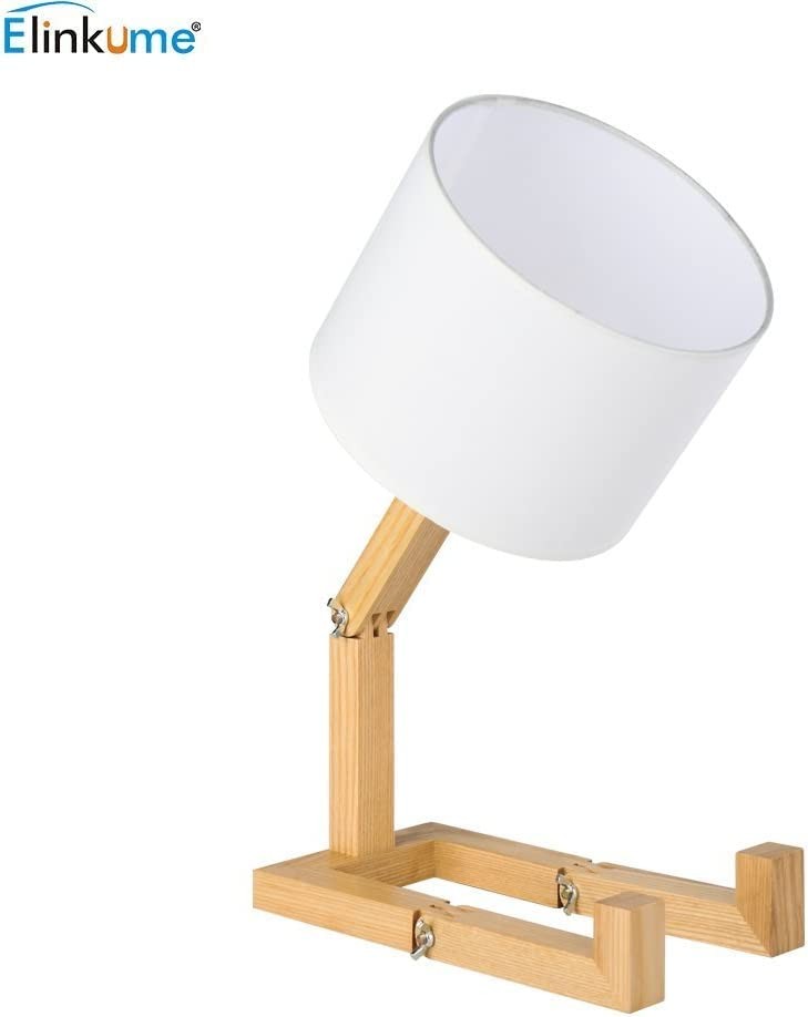 Robot Bedside Lamp, Fabric Lampshade Match Foldable Solid Wood Body, Modern