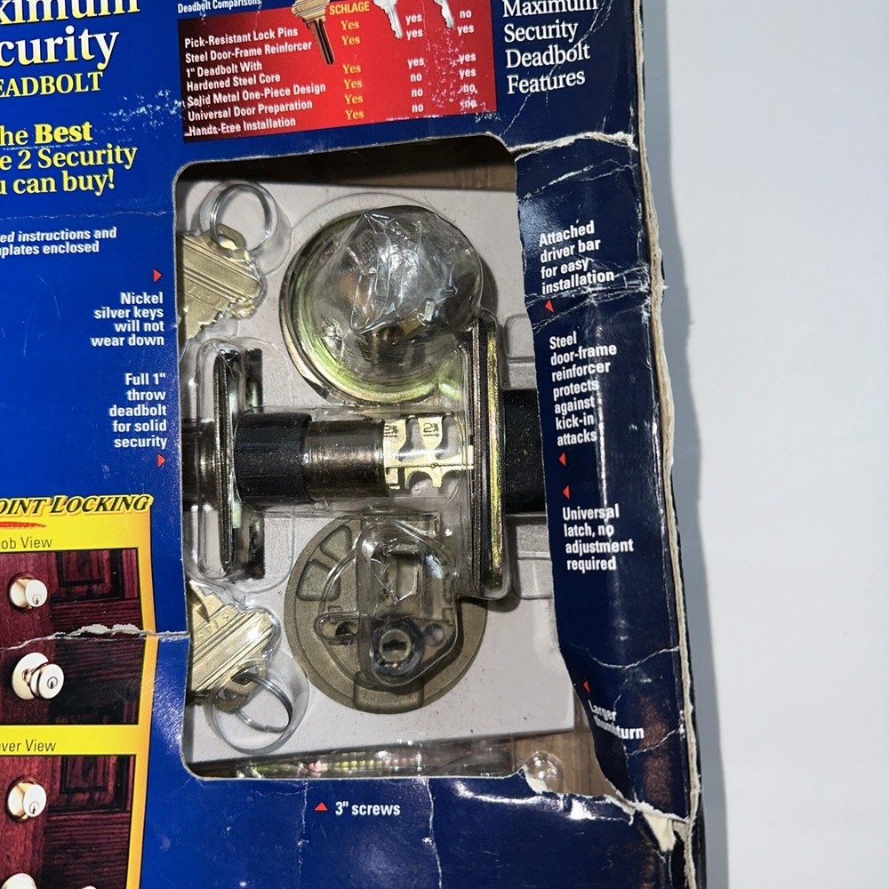 Schlage Maximum Security Deadbolt Keyed Entry~Grade 2 Max Security Antique Brass