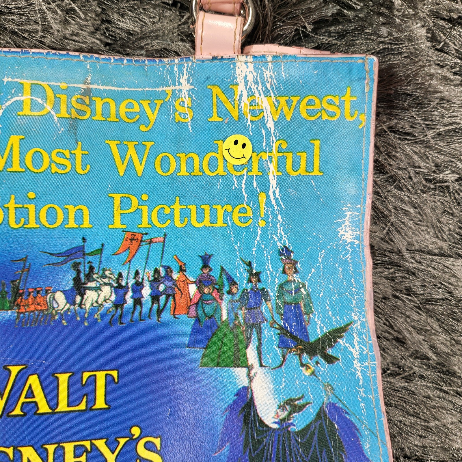 Vintage Walt Disney Sleeping Beauty Vinyl Tote Bag Blue Double Handle 9x12 Flaw