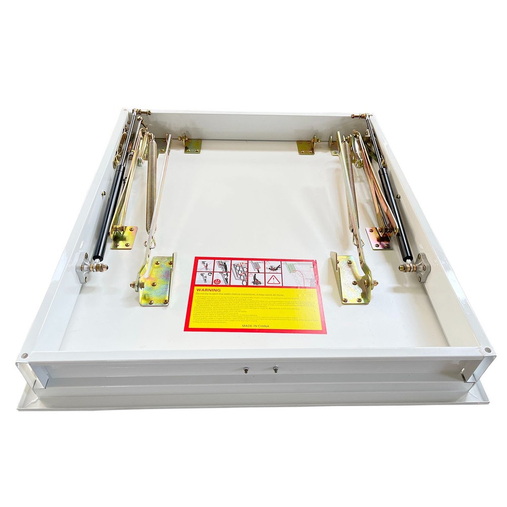 White Attic Pull Down Ceiling Ladder Stairs Folding Telescoping 600lbs 12 Steps