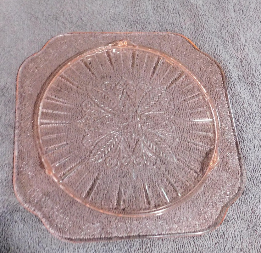 Depression Pink Jeannette Glass Adam pattern Footed Cake Plate