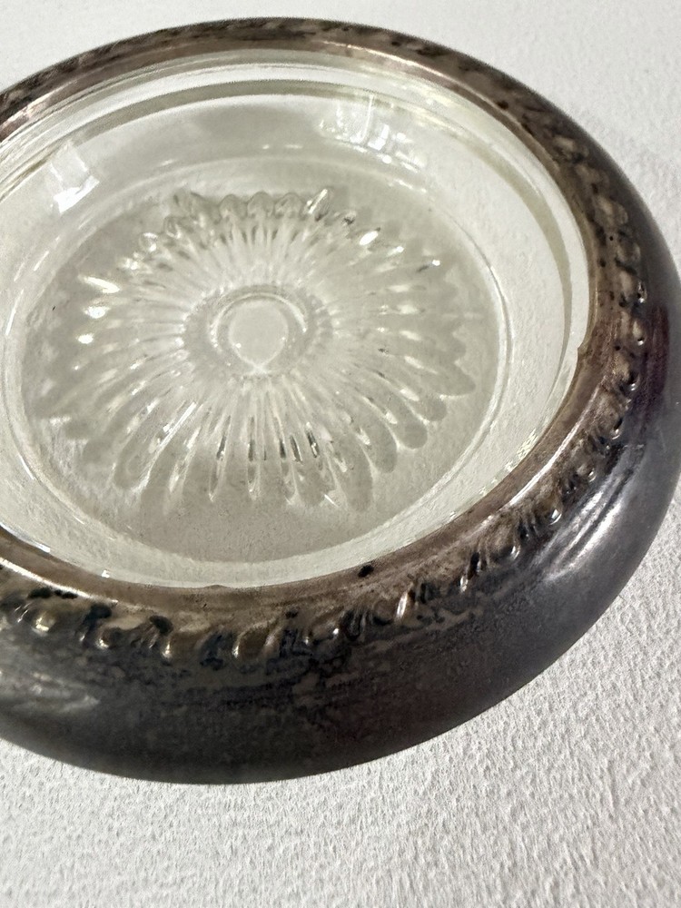 Vintage Glass Silver Plate Coaster Starburst Pattern