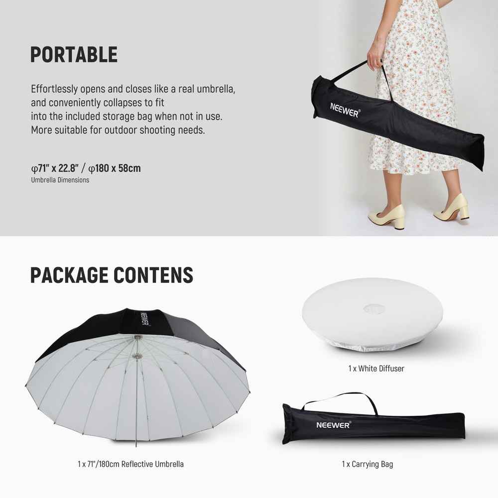 NEEWER NS4UD 71" Parabolic Umbrella w/Diffuser & Bag