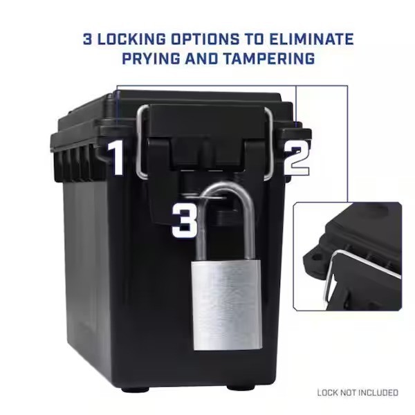 Black Plastic 30 Cal Ammo Can Lockable Stackable Storage Box with Handle