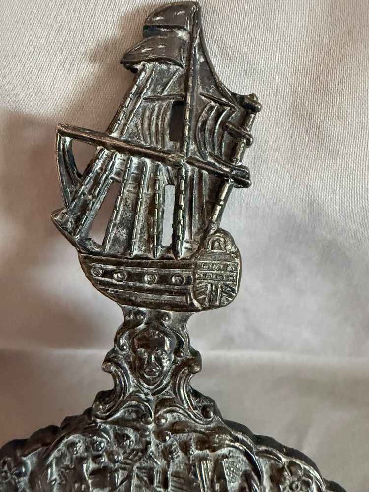 Dutch Ornate Silver Plated Tea Strainer Windmills Ships Etc