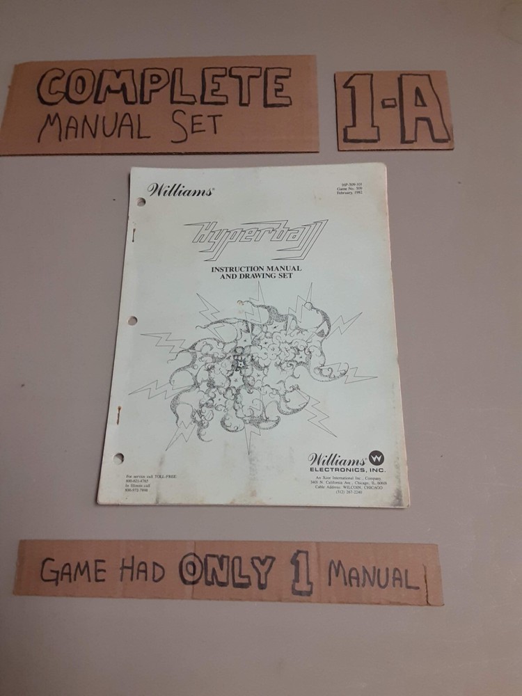 Original Arcade Manual: HYPERBALL - WILLIAMS - 1982 - FREE SHIPPING