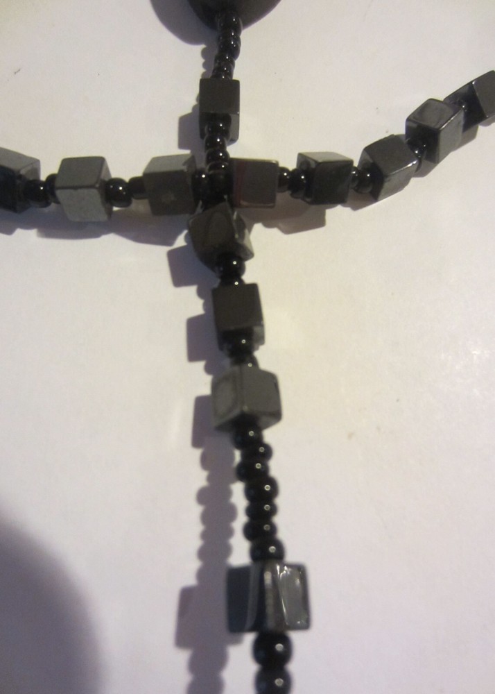 Vintage Rosary Hematite Black Square Beads plus bonus