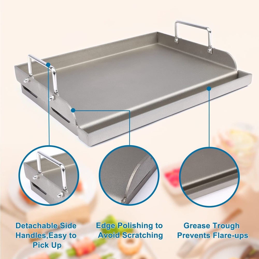 Cast Iron Griddle for Gas Grill,25" x16" Flat Top for Grill Rectangular Plate