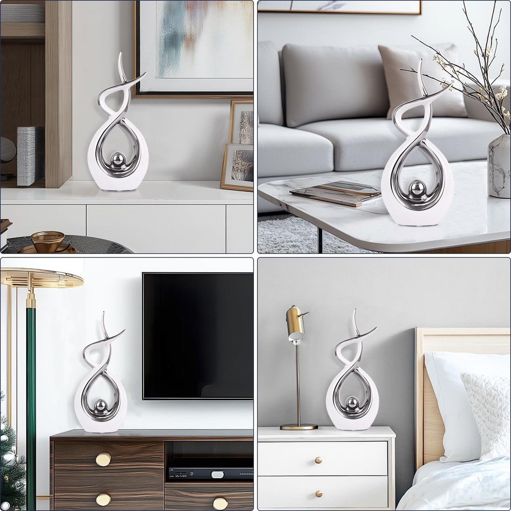 Silvery Modern Sculpture Table Decorations, Ceramic Knick Knacks Statues for ...