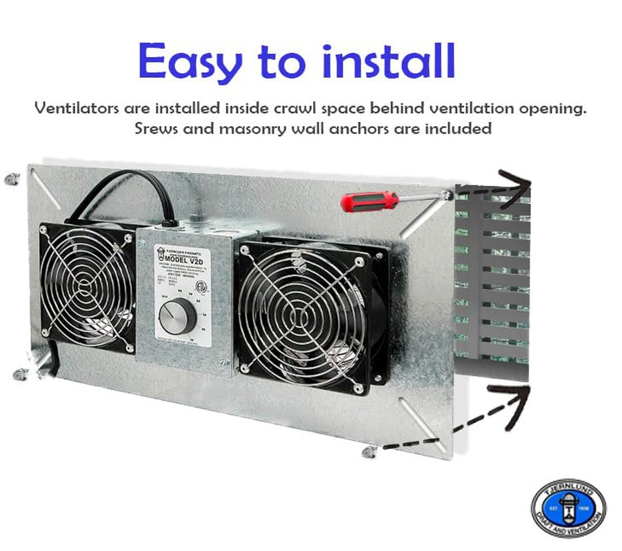 V2D Underaire Crawlspace Ventilator Fan Moisture Mold Reducing,220 Cfm,Silver