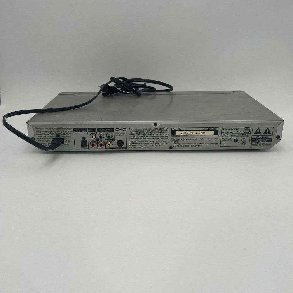 Panasonic DVD-S35 DVD Player, Silver, For Parts