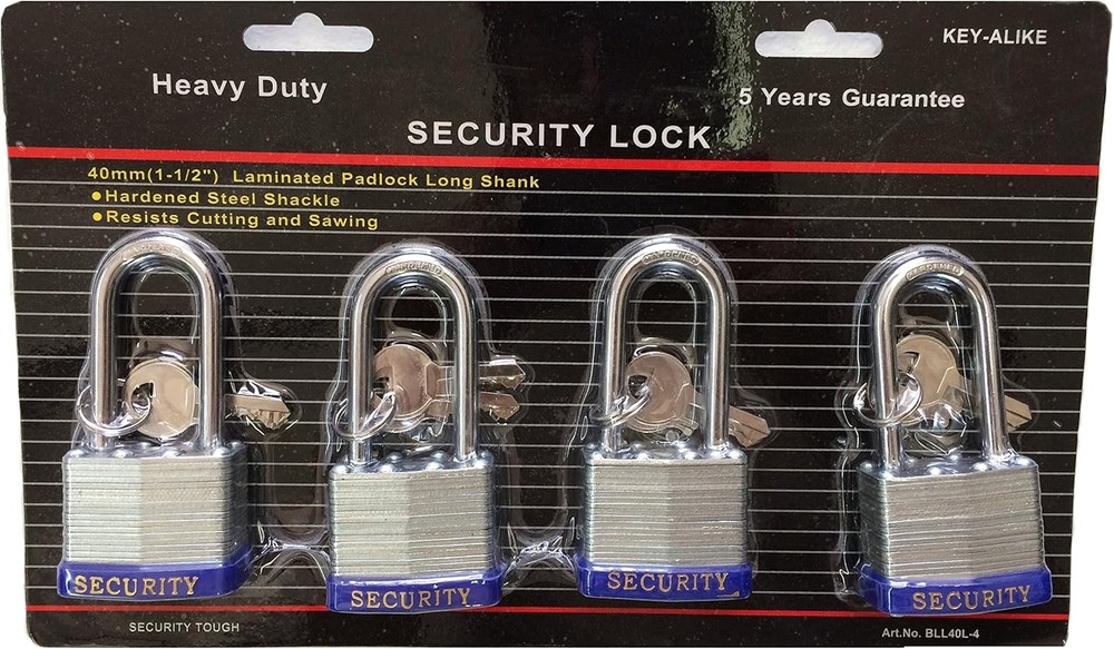 Durable Keyed Alike Heavy Duty Padlock Set - 4 Security Locks