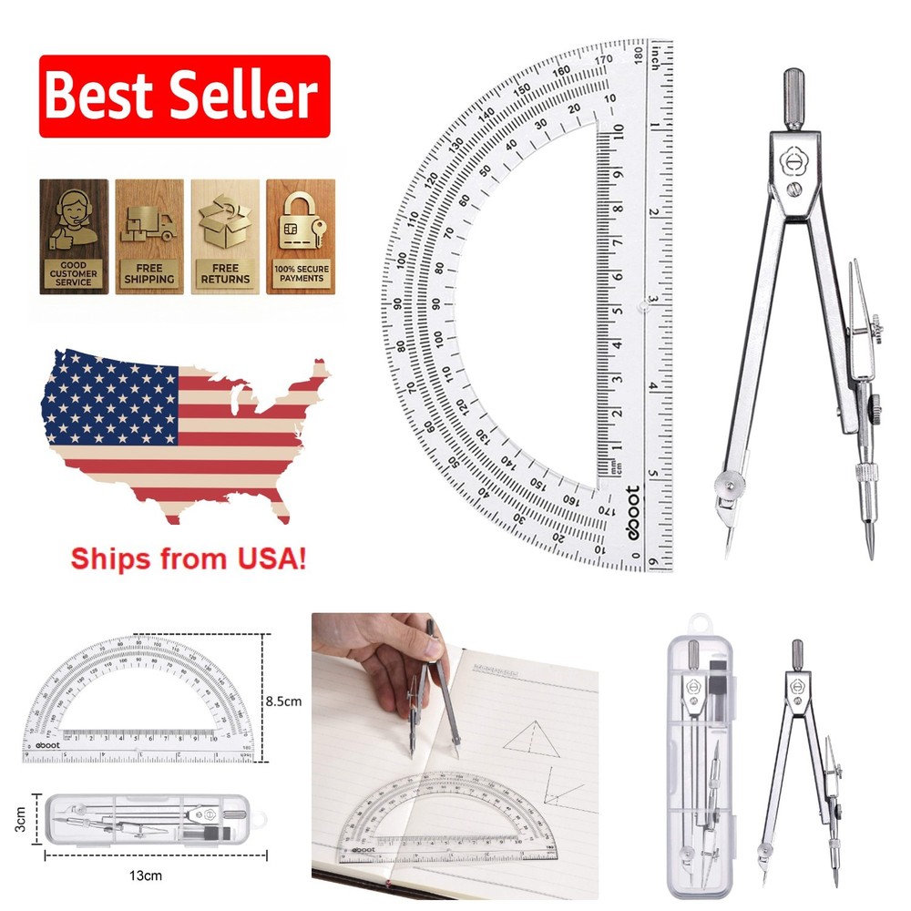 Elegant Drawing Compass with 6 Inch Protractor - Perfect for Geometry Students