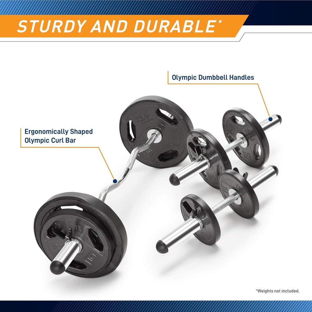 Olympic Curl Bar and Dumbbell Bars Set Ez Curl with Spring Collars Chrome