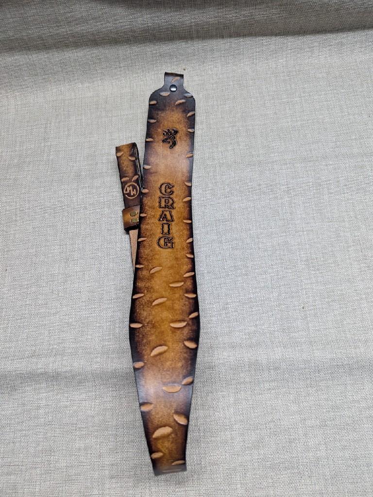 vintage CUSTOM cowhide leather TOOLED deer hunting RIFLE SLING gun belt CRAIG