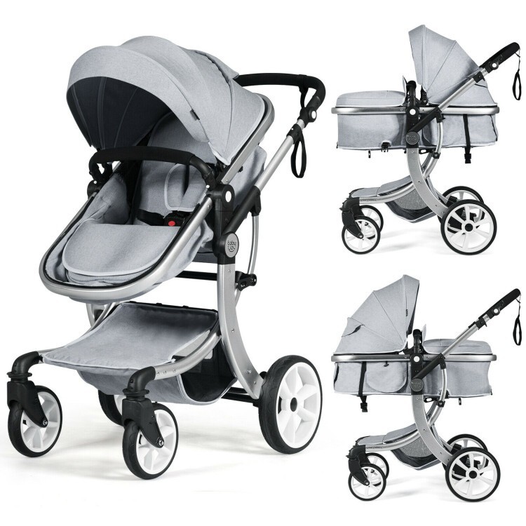 2-in-1 Foldable High Landscape Infant Stroller W/ Diaper Bag & Adjustable Canopy