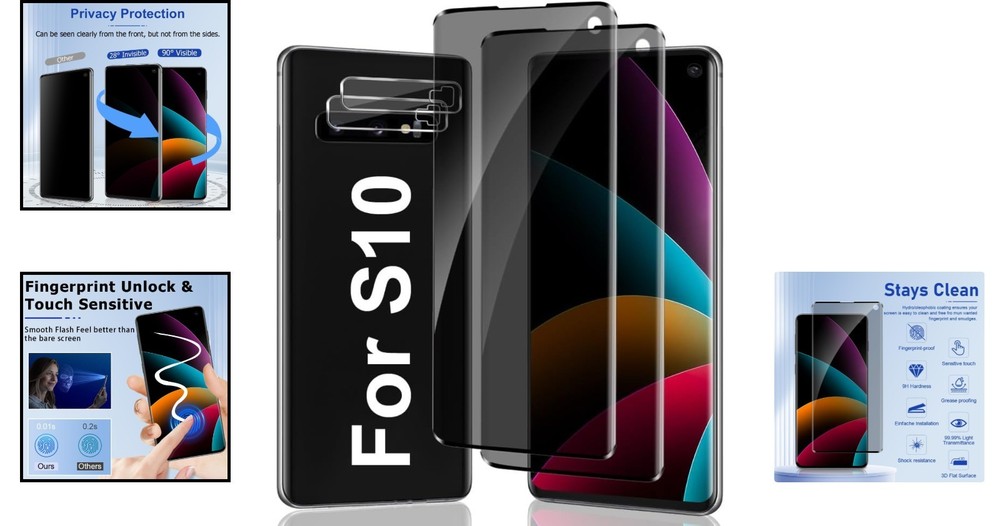 Bubble-Free Galaxy S10 2-Pack Privacy Screen Protector & Camera Lens Cover Set