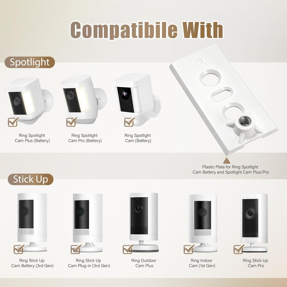 2-in-1 No-Drill & Drillable Wall Mount 2-Pack for Ring Camera, Compatible wit...