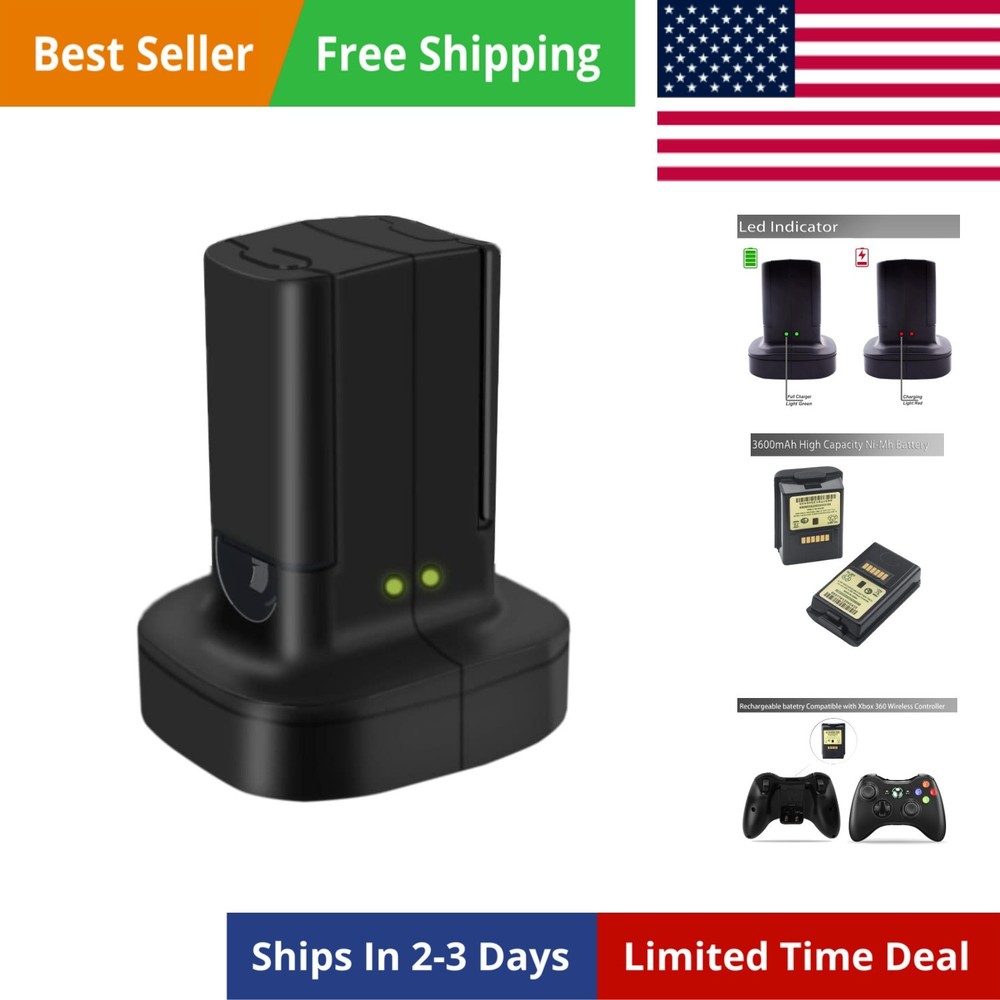 2-Pack Xbox 360 Controller Rechargeable Battery 3600mAh with Dual Charging Do...